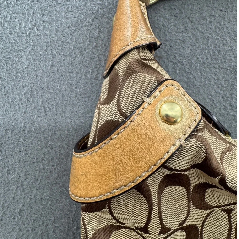 Coach Signature C Hobo Y2K Bag Medium Brown Gold F14691 Jacquard Shoulder Preppy